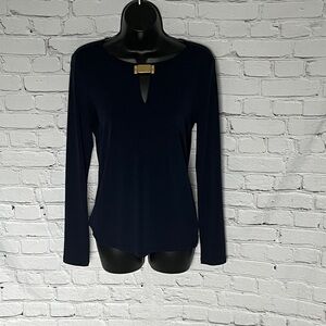 MICHAEL Michael Kors Navy Blouse with Gold Accent